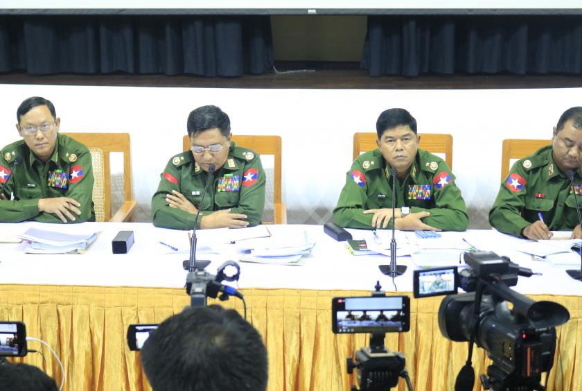 The press conference of Tatmadaw True News Information Team is in progress in Nay Pyi Taw on November 24.