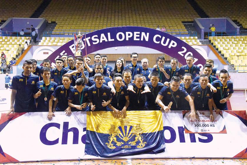 Champion MIU celebrate their victory in MFF Futsal Open Cup 2019. (Photo-Nyi Nyi Soe Nyunt)