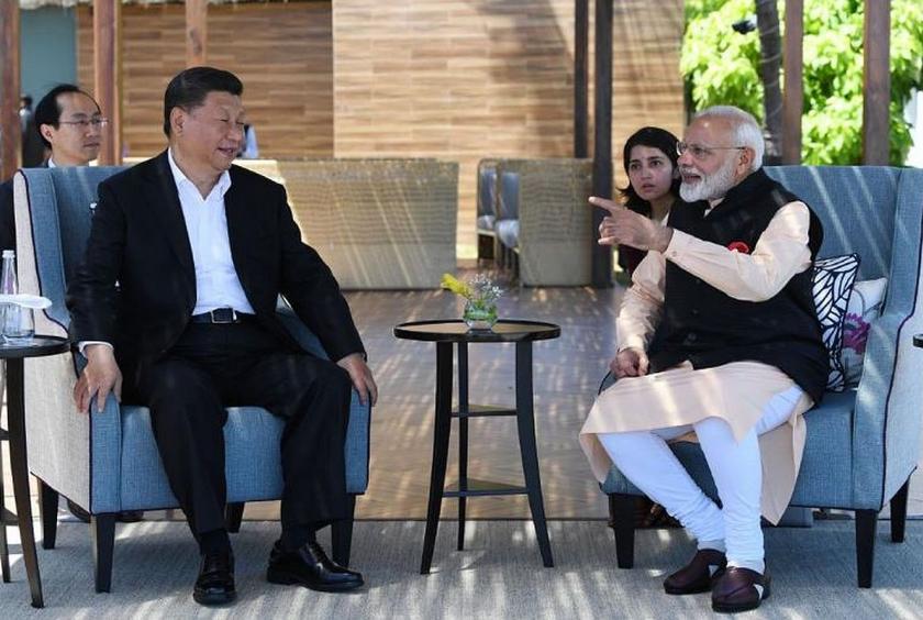 Prime Minister Narendra Modi with Chinese President Xi Jinping at the Taj Fisherman's Cove Resort & Spa beach resort in Mahabalipuram. (Photo: Twitter | @MEAIndia) 