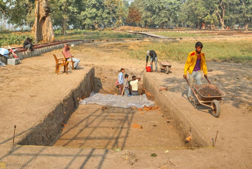 Workers carry out excavation works at Tilaurakot in Kapilvastu. Archaeologists say the works will be completed by February end. Post Photo: Manoj Paude  