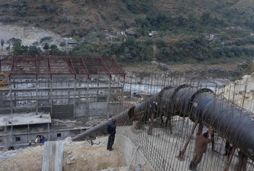 Workers are seen at the construction site of 42MW Mistrikhola Hydropower Project in Myagdi. POST PHOTO: GHANSHYAM KHADK