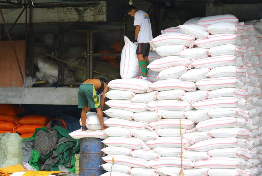 Rice bags at Bayintnaung wholesale center in Yangon. (Photo-Zeyar Nyein)