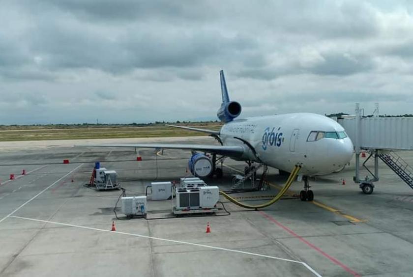 ORBIS flying eye hospital of the United States lands at Mandalay International Airport.