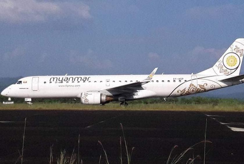 EMBRAER 190 plane makes an emergency landing at Yangon International Airport. (Photo-Aung Lwin)