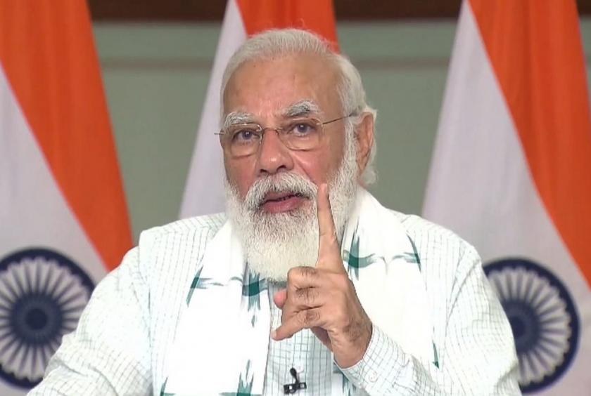 Prime Minister Narendra Modi addresses Atmanirbhar Bharat Defence Industry Outreach Webinar through video conference. (Photo: Twitter/@BJP4India)