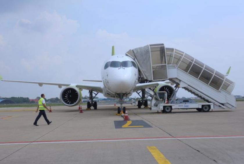 A plane sits on the tarmac at Phnom Penh International Airport last year. Hong Menea