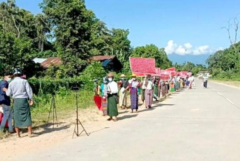 Locals staging a protest against Nampannga hydropower project