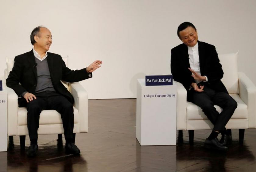 SoftBank Group's founder and CEO Masayoshi Son and Alibaba Group Holding's co-founder Jack Ma at the Tokyo Forum 2019 on Dec 6, 2019.PHOTO: REUTERS
