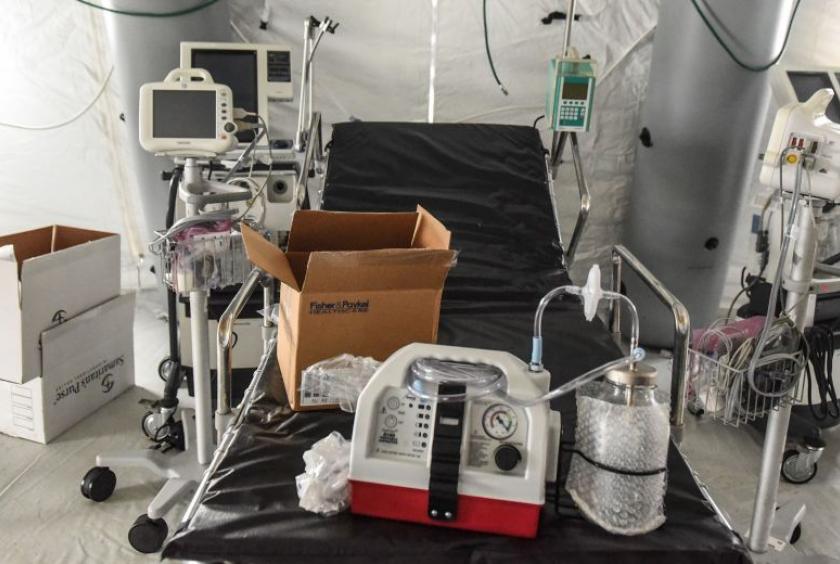 A ventilator and other hospital equipment in an emergency field hospital in New York on March 30, 2020.PHOTO: AFP