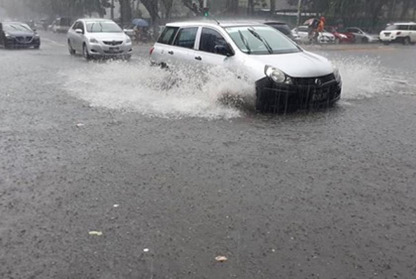 Water covered roads near the Secretariat building in downtown Yangon (Photo-Myo Tun)