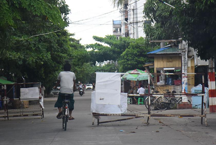 Photo shows a ward administration office in Thakayta Township with its areas blocked.