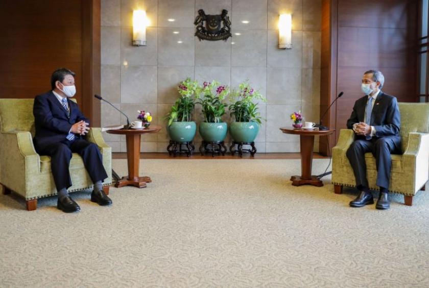 Foreign Minister Vivian Balakrishnan at a meeting with his Japanese counterpart Toshimitsu Motegi, on Aug 13, 2020. Japan and Singapore are in talks to set up two tracks that will allow cross-border travel. PHOTO: MINISTRY OF FOREIGN AFFAIRS, SINGAPORE