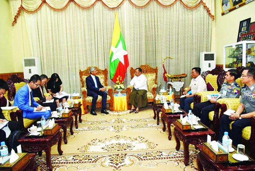State Administration Council member, deputy prime minister and union minister for Home Affairs Lt-Gen Soe Htut received Chinese Ambassador to Myanmar Mr.Chen Hai and party  in Nay Pyi Taw