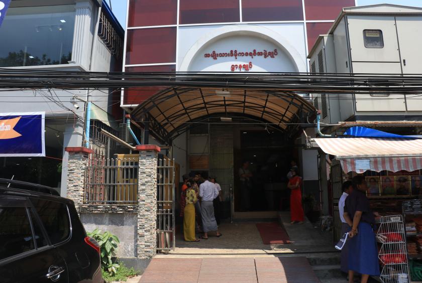 Factory workers seen visiting NLD headquarters (Photo-Shine Lin Aung)