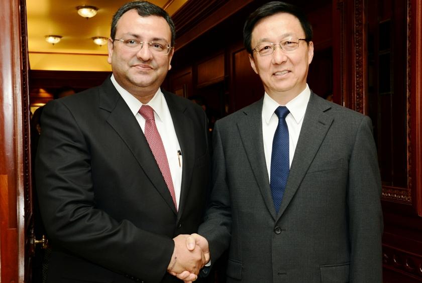 Chairman of Tata Sons Cyrus Mistry with Member of the Political Bureau of the Central Committee of the Communist Party of China (CPC) Han Zheng in Mumbai. (Photo: IANS)