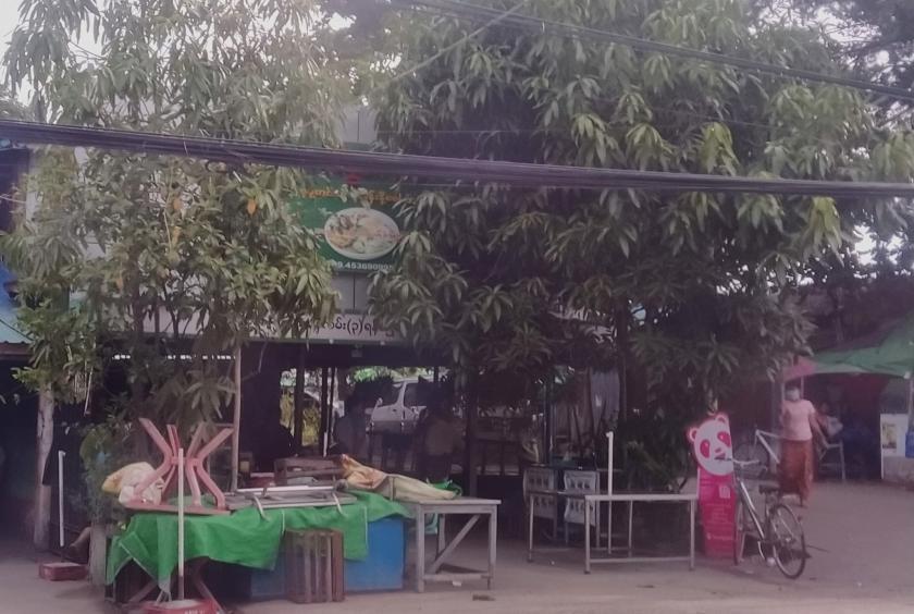 Caption: Daw Phwar May Mohinga (Myanmar traditional fish soup noodle shop) on Thumana road near Thaketa Township no-2 market was seen after the explosion