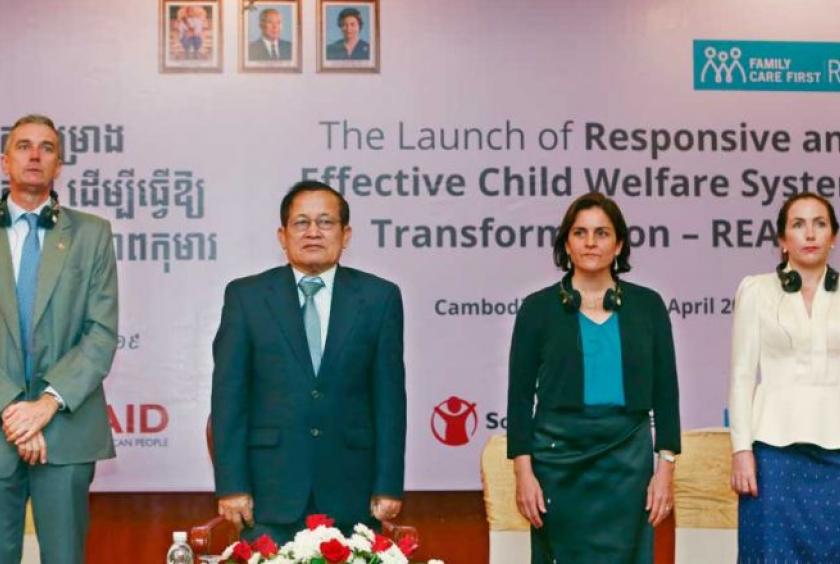 The launch of the Responsive and Effective Child Welfare Systems Transformation (React) project is held at the Cambodiana Hotel in Phnom Penh on Wednesday. /Heng Chivoan