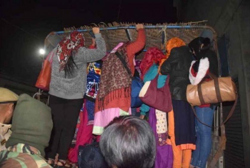 This file photo shows rescued trafficked girls including 40 Nepalis during an anti-human trafficking rescue operation earlier in February.  Courtesy: Imphal Free Press 