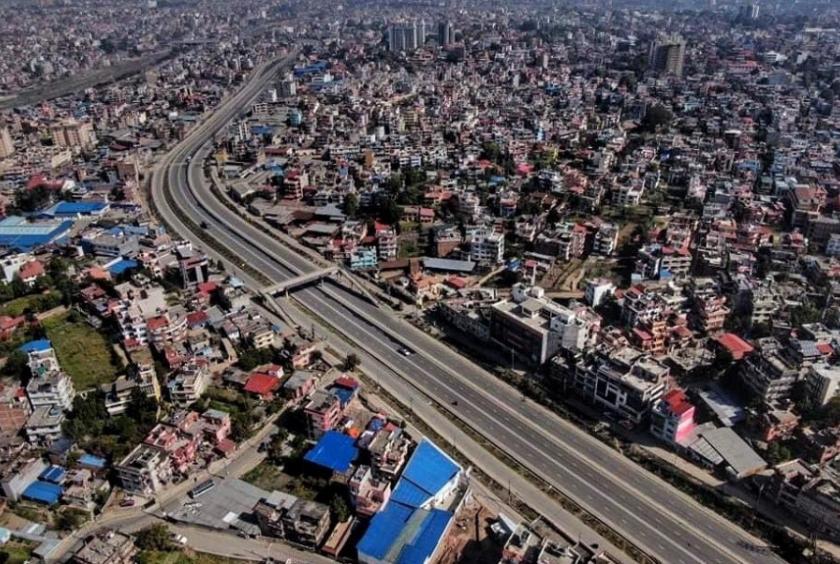 An aerial view of the Ring Road in Lalitpur on Tuesday, after the government reinforced a lockdown to spread the spread of Covid-19. Post Photo