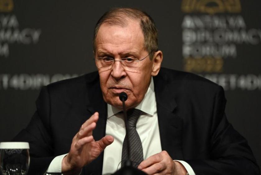 Russian Foreign Minister Sergei Lavrov gives a press conference after meeting Ukraine's Foreign Minister for talks in Turkey. PHOTO: AFP