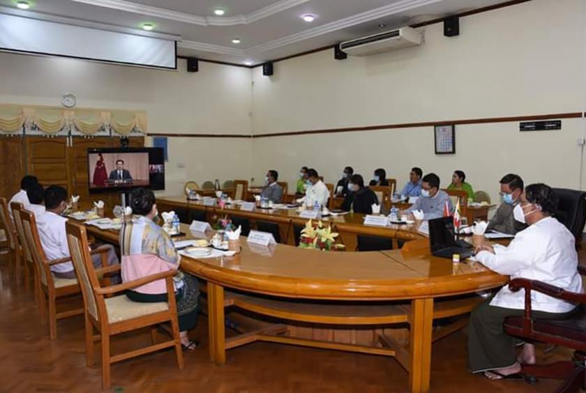 The opening of the 19th Myanmar-China Border Trade Fair (Online) in progress (Photo-Ministry of Commerce) 
