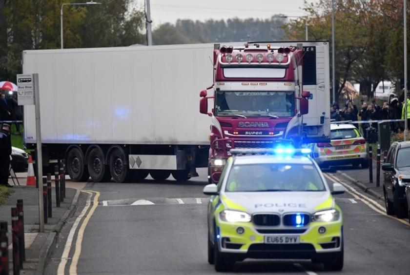 The vehicle containing the victims' bodies found at an industrial park in Grays, east of London in the UK, a year ago today. AFP/VNA Photo