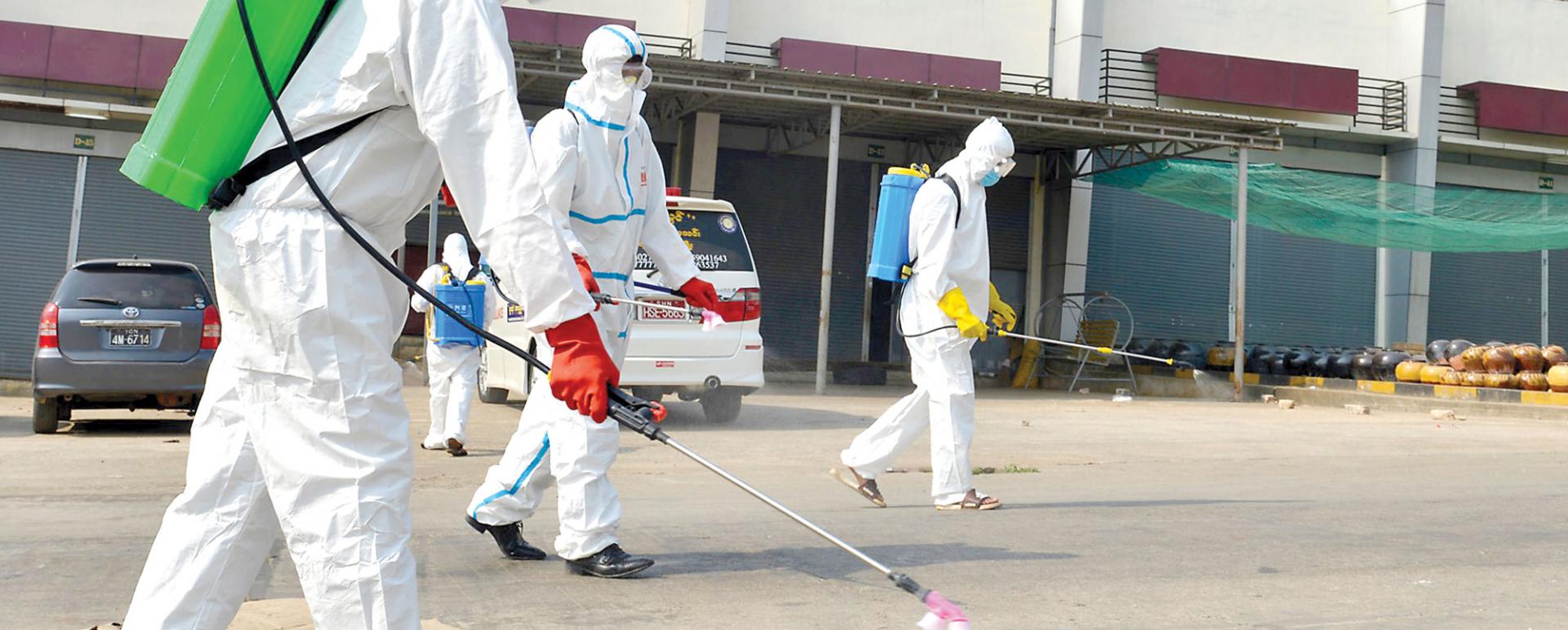 Authorities disinfect the streets in Lashio on March 30th as a preventive measure against COVID-19(Photo-Tun Naing Hlaing)