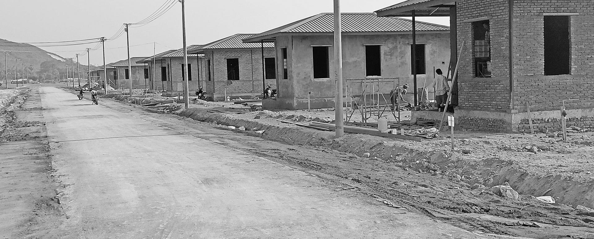 Houses being built for the landslide victims in Paung Township.