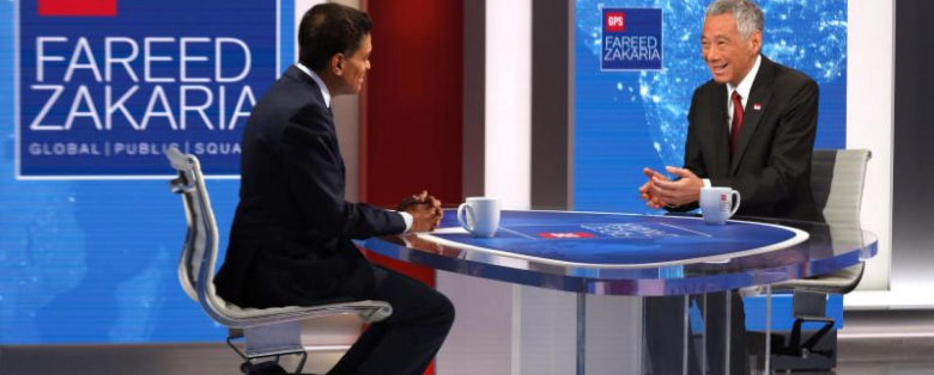 Prime Minister Lee Hsien Loong (right) speaking to US broadcaster CNN's Fareed Zakaria in an interview which aired on Oct 6, 2019.PHOTO: MINISTRY OF COMMUNICATIONS AND INFORMATION