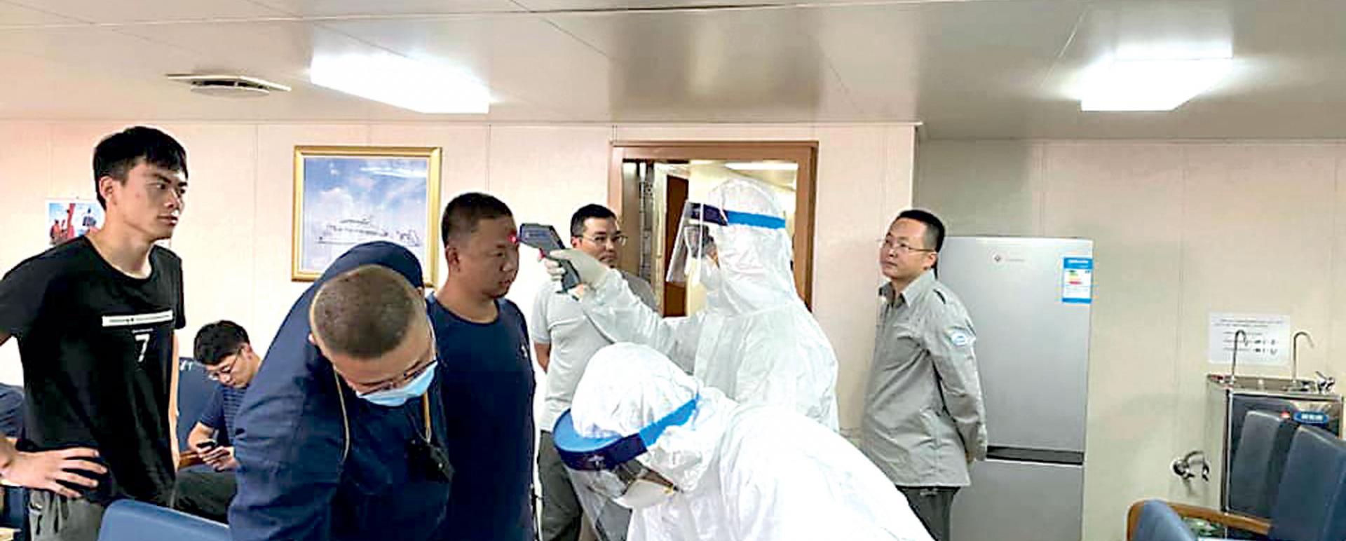 Medical checkups being conducted on crew members and researchers onboard the Chinese research vessel (Dr.Nyan Htet Lwin Fb)