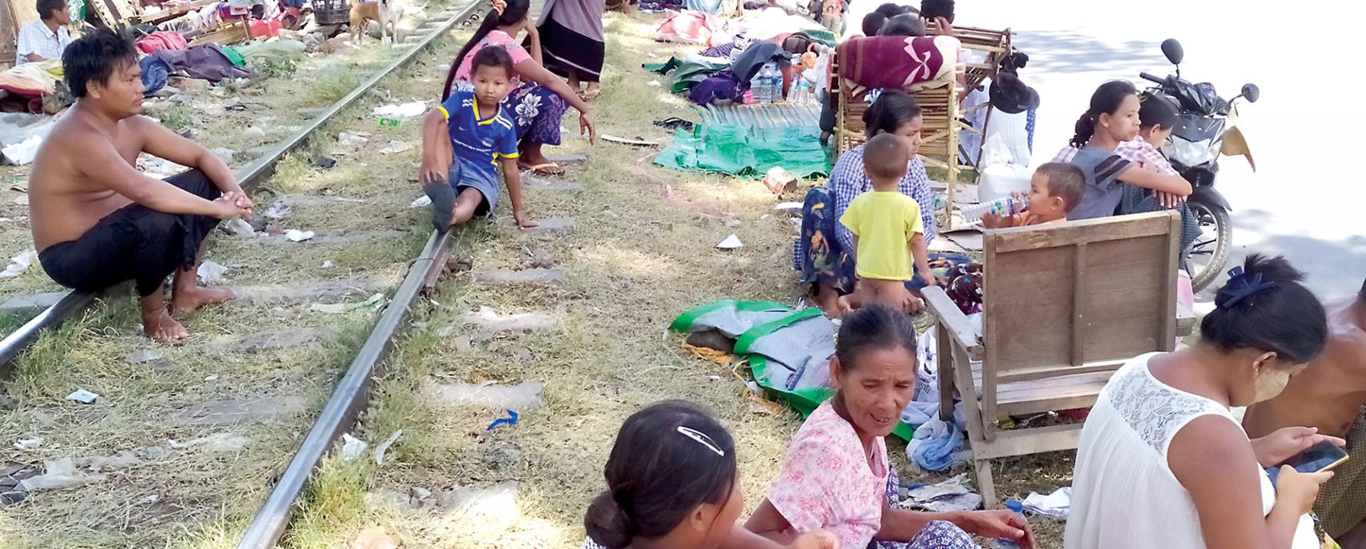 flood victims are staying beside the railroad