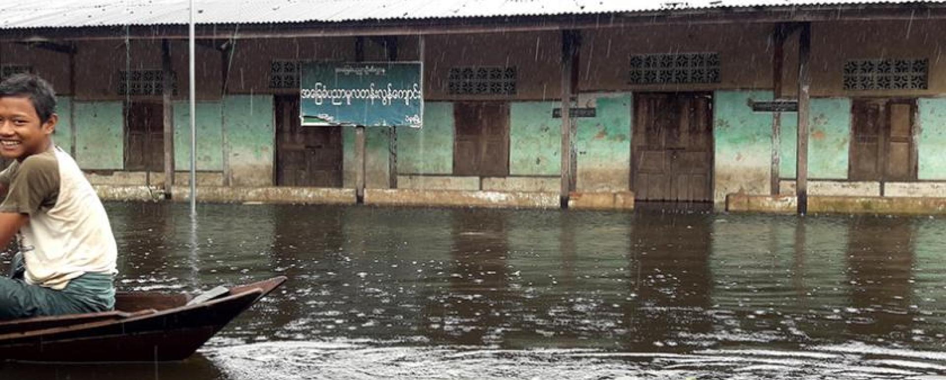 A primary school closed due to the flood in Bago.