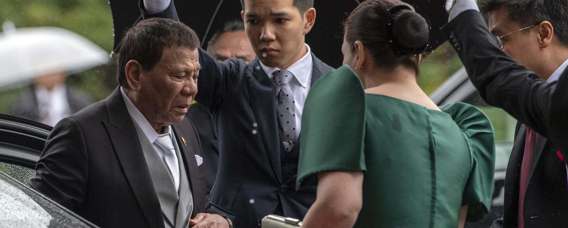 Philippines President, Rodrigo Duterte arrives to attend the enthronement ceremony of Emperor Naruhito of Japan at the Imperial Palace on Tuesday, Oct. 22, 2019 in Tokyo. (Carl Court/Pool Photo via AP)