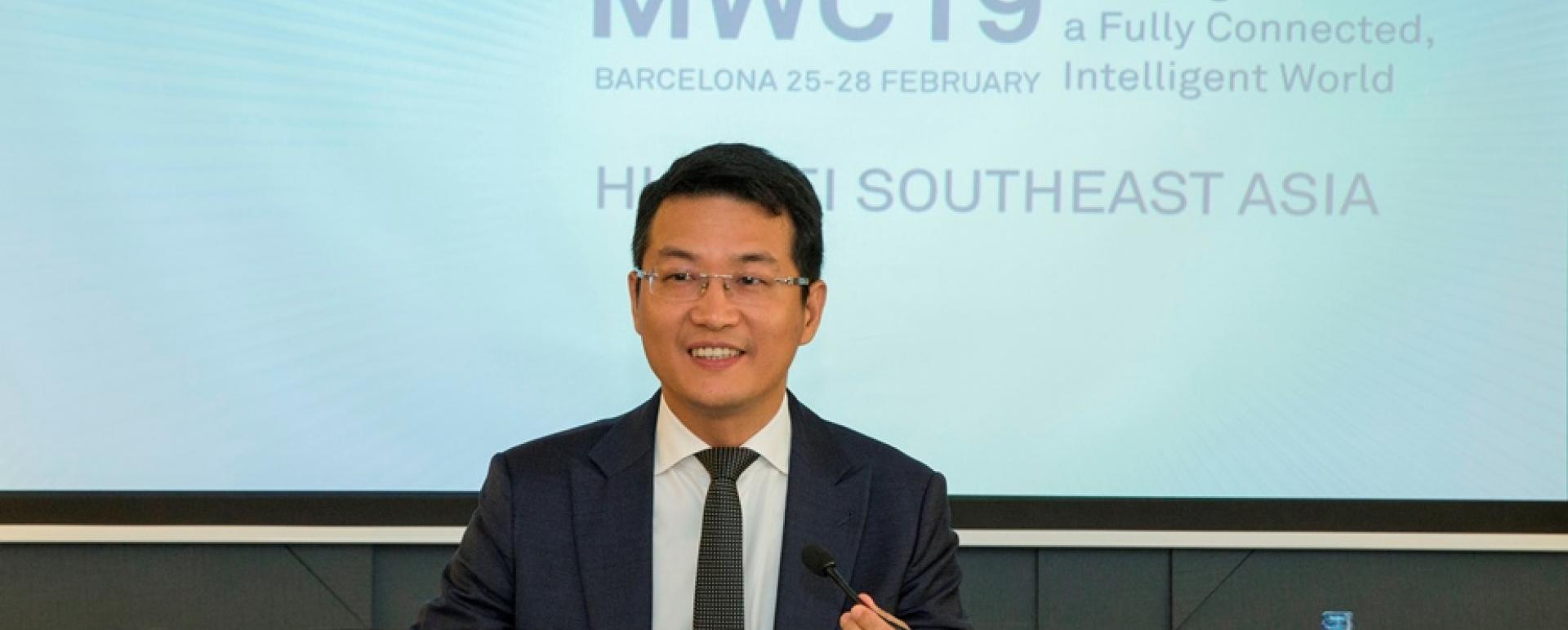 James Wu, president of Huawei Southeast Asia, explains about the firm’s success stories and prospects for the region at the Mobile World Congress2019 held in Barcelona, Spain 